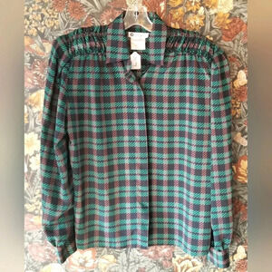 Green Plaid Tartan Chagall vintage Blouse